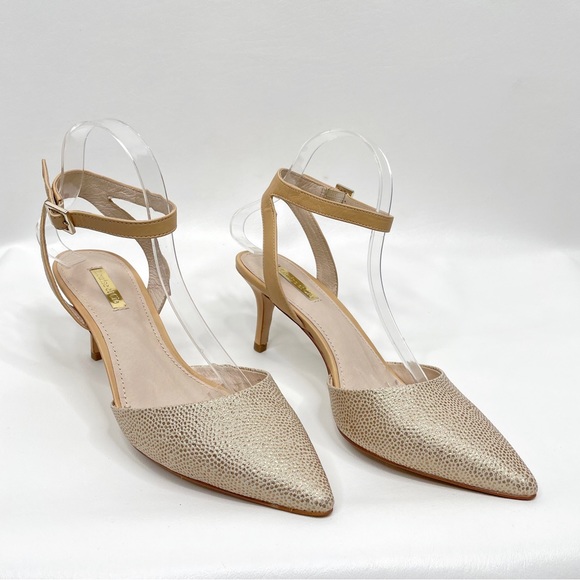 Louise et Cie Shoes - Louise et Cie Esperance Slingback Kitten Heel Leather Shoes 9.5 Tan Gold Cream